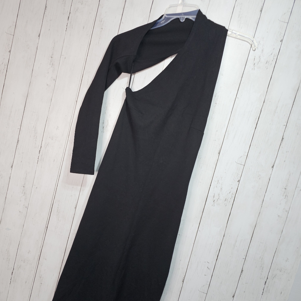 Marcella Women's Black Manhattan One Shoulder Sleeve Midi Dress Side Zip Size M. - Picture 7 of 11